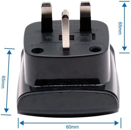 South Africa 3-pin Large Plug Type M Adapter Convert to 3-pin UK Socket, BS 8546 Approved, 13A Fuse with Safety Shutter (Pack of 3, Black) - Image 2