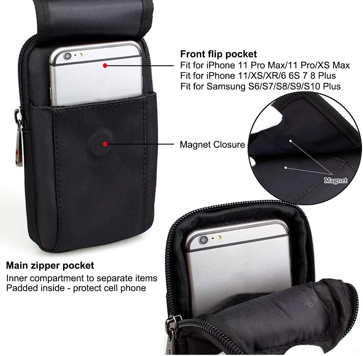 Canvas Dual Phone Holster for Belt Flip Cell Phone Case for iPhone 17 Pro Max 16 Pro Max Galaxy S25 Ultra - Image 4