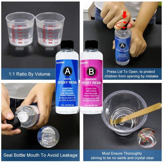 Epoxy Resin Crystal Clear Kit -16oz /474ml Casting Resin for Jewellery DIY Art Craft Resin Coating Easy Cast Epoxy, with Instructions/Bonus Sticks/Graduated Cups/Beak Cover/Dropper/Gloves - Image 4