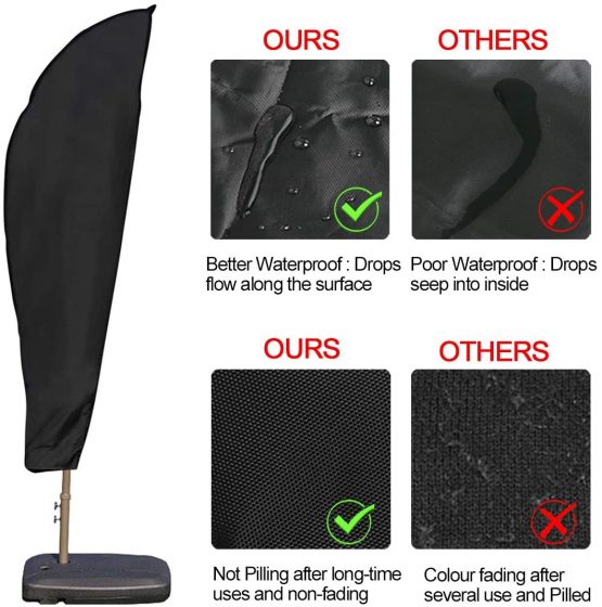 OKPOW Parasol Cover, Heavy Duty Rip Proof 600D Oxford Fabric Cantilever Parasol Covers Waterproof, Windproof, Anti-UV, Large Banana Umbrella Cover with Zip (265x40/70/50cm), Black - Image 4