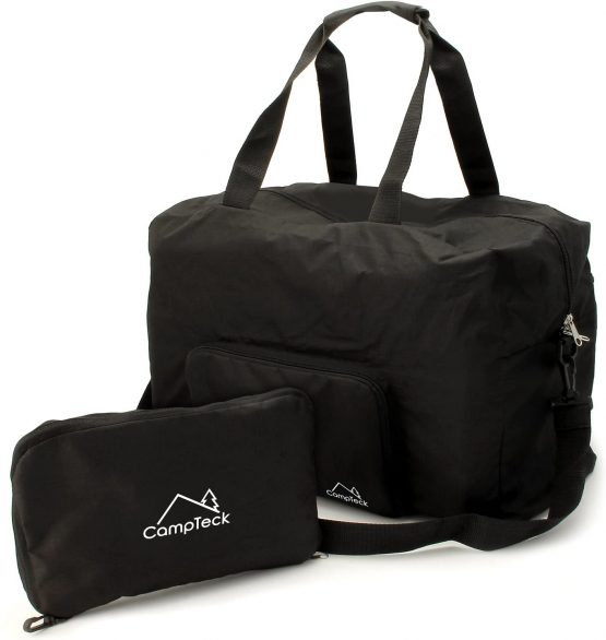 CampTeck 38.5L Folding Travel Duffle Bag Lightweight Foldable Bag for Luggage, Gym, Camping, Sport, Shopping – Black