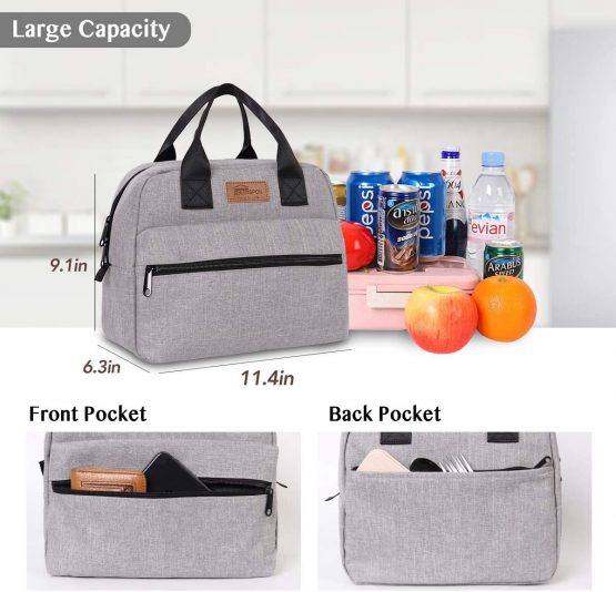 HOMESPON Lunch Bag Insulated Large Capacity Cool Bag with Frosted Waterproof Fabric Handbag Portable for Women Men and Students at School Office Picnic (Grey) - Image 2