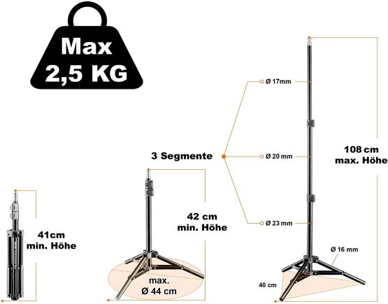 Walimex WT-802 lamp tripod, 108 cm (max. load-bearing capacity 2.5 kg, incl. carry bag) - Image 2