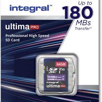 Integral 64GB SD Card 4K Video Read Speed 180MB/s and Write Speed 80MB/s SDXC V30 U3 180-V30 Our Fastest Ever High Speed SD Memory Card