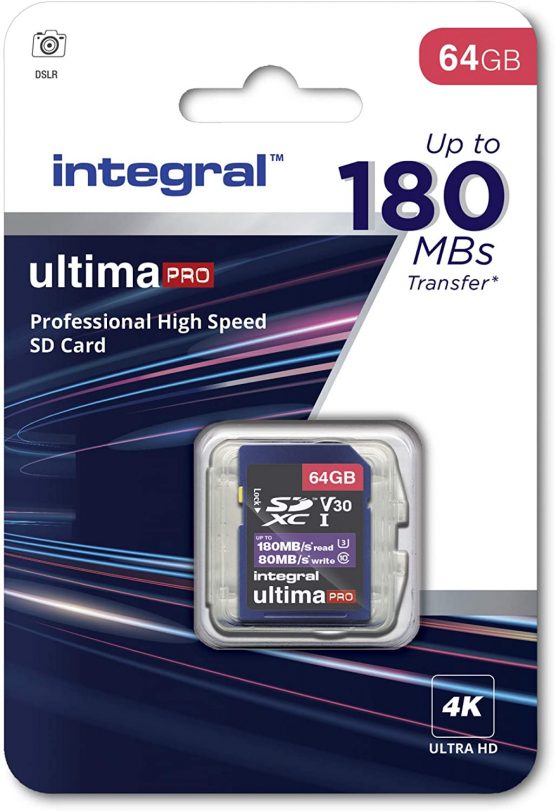Integral 64GB SD Card 4K Video Read Speed 180MB/s and Write Speed 80MB/s SDXC V30 U3 180-V30 Our Fastest Ever High Speed SD Memory Card