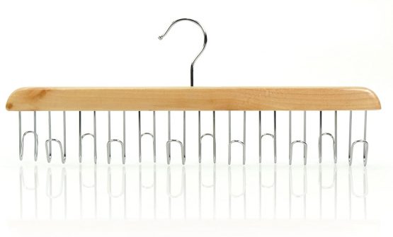 HANGERWORLD Natural Wooden Belt Tie Jewellery Accessory Space Saving Organiser Hanger with Metal Hook - Image 2