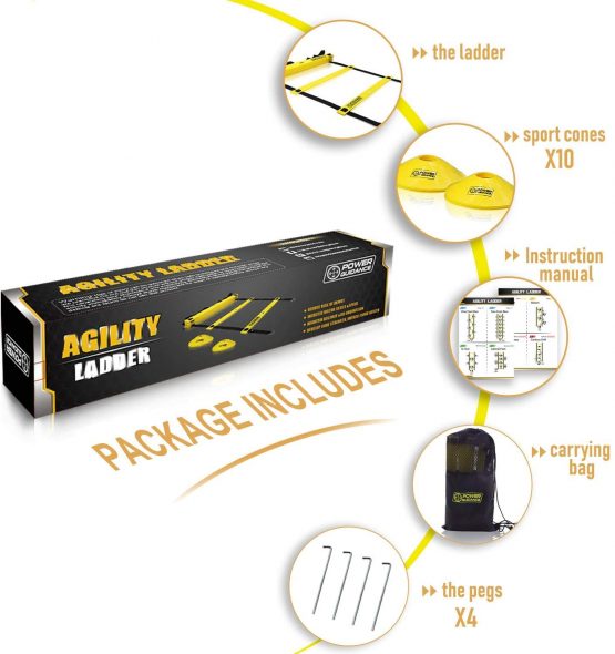 POWER GUIDANCE Agility Ladder (6 Metres) for Speed & Agility Trainning - with 12 Heavy Duty Plastic Rungs, Ground Stakes, Carry Bag & 10 Sports Cones - Image 2
