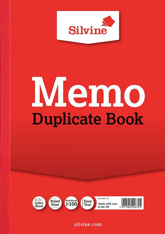 Silvine Duplicate Memo Book - Numbered 1-100 with index sheet (297 x 210mm)