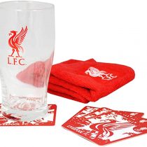 L.F.C Official Liverpool Football Crest Pint Glass Mini Bar Set (Pint Glass, Coasters & Bar Towel)