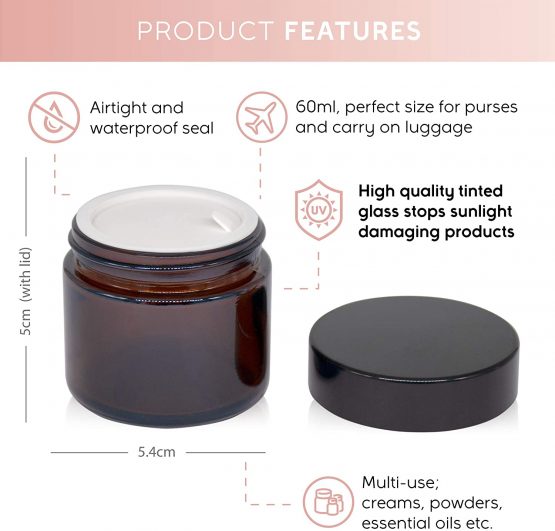 Brown Glass Cosmetic Tinted Jars with Screw on Lids and White Liners for Creams, Lotions and Essential Oils (12 Pack - 120ml) - Image 2