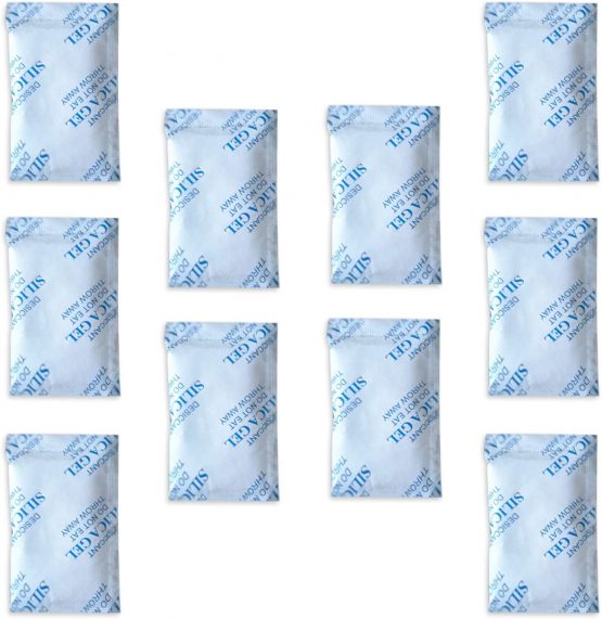 E-Cron 10 x 10 gr Silica Gel Tyvek Packets. Pure, Safe and Reusable Silica Gel Sachets Desiccant. Renewable Dehumidifier Pouches - Absorb Moisture.