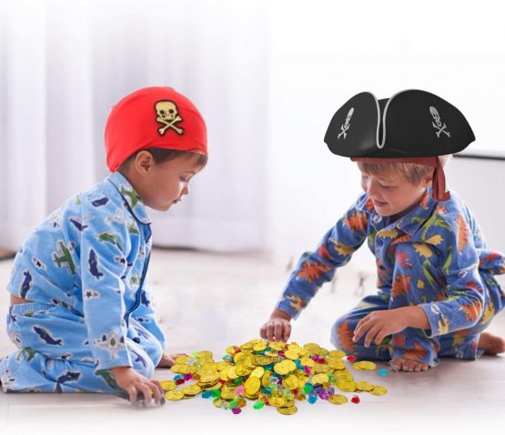 FORMIZON 100 Pcs Pirate Gold Coins and 100g Pirate Gems Jewelry Playset, Pirate Treasure Box Add Fun to the Pirate Theme for Kids, Earrings Rings Lock and Key (Pirate Gold Coins Treasure Chest) - Image 4