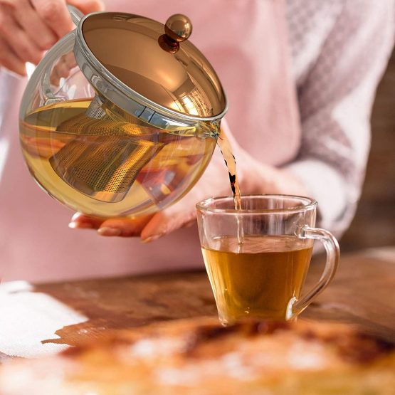 bonVIVO TEMPA Tea Infuser with Removable Stainless Steel Strainer, Tea Maker for Loose Leaf Tea, Heat Resistant Borosilicate Glass Teapot with Lid in Silver Finish, 50 oz. - Image 3