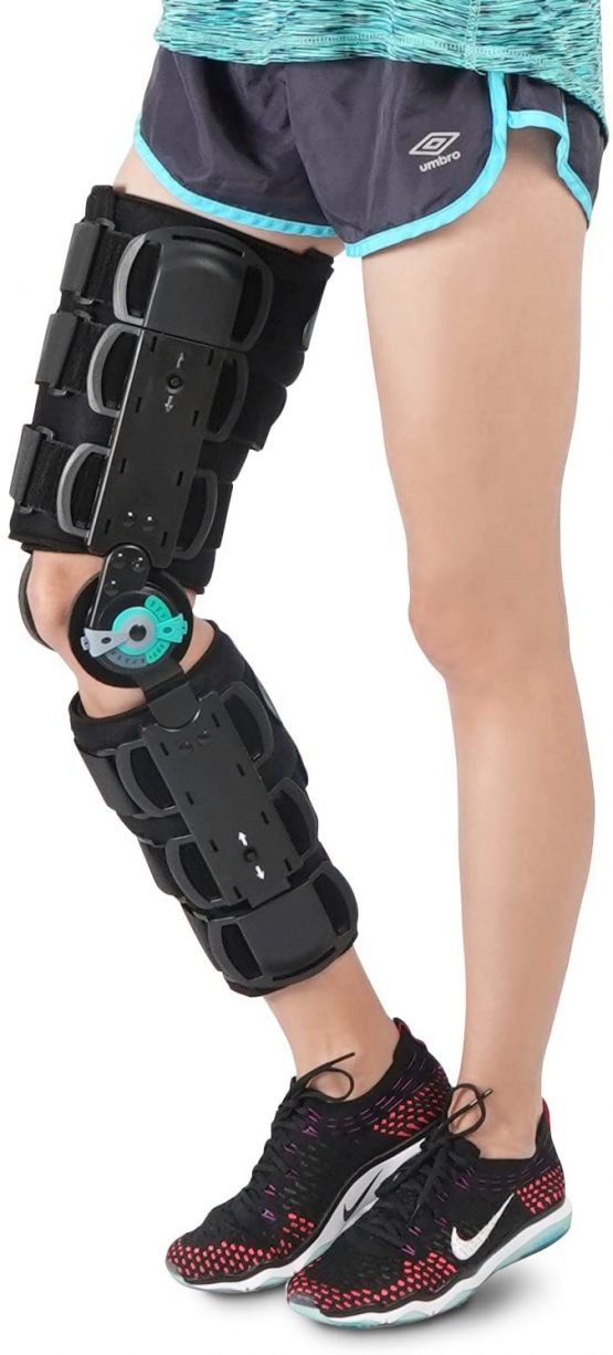 Soles Universal Hinged Knee Brace Telescoping ROM Knee Orthosis, Adjustable Leg Stabilizer - Post Operative Injury Support for ACL, PCL, MCL or LCL - One Size Fits Most - Unisex Black