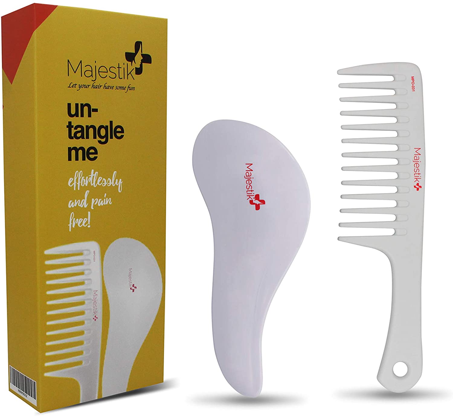 Detangling Brush & Comb White Set The Best Hair Detangler Kit for No More Tangles No More Tears By Majestik+