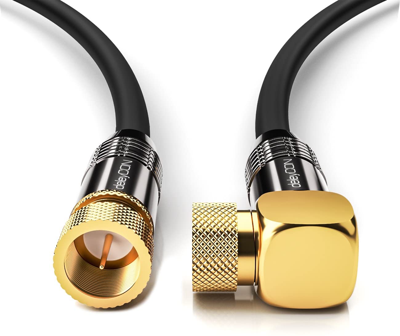 deleyCON SAT Cable - 90°/Straight - Gold Plated, Black, 15m - Image 3