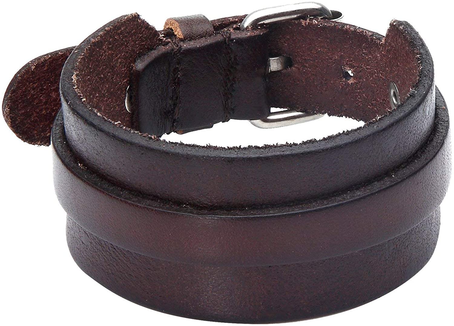 URBAN JEWELRY Stunning Adjustable Dark Brown Cuff Leather Bracelet for Men (Metal Buckle Clasp) - Image 4