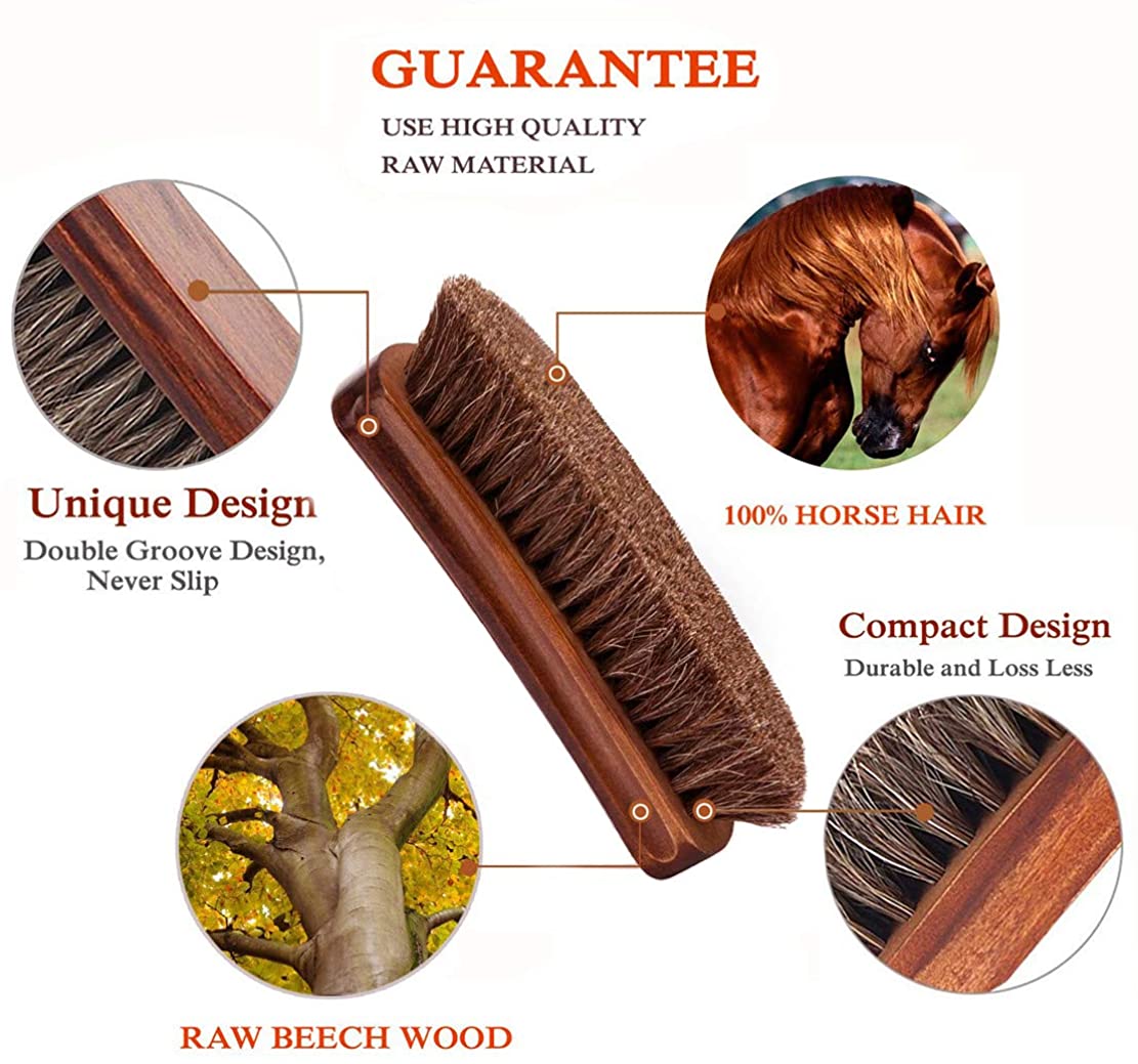 Shoe Brush, KY-Tech 2pcs Premium Horsehair Brush for Shoe Shine Polish Horse Hair Bristles Brushes for Boots Car Seats, Sofas, Bags - Image 3