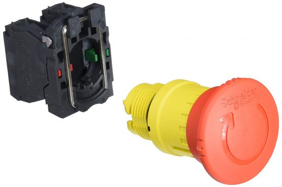 Schneider Electric Harmony XB5 - Emergency Stop Push Button Switch, Plastic, 40mm Mushroom, Trigger Latching Turn to Release, 1NO + 1NC, 22mm Mount, XB5AS8445, Red