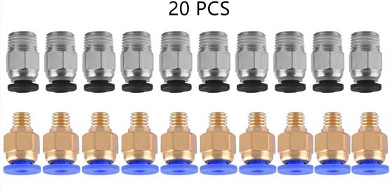 3Dman PC4-M6 Pneumatic Fitting Push to Connect + PC4-M10 Straight Quick in Fitting for 3D Printer Bowden Extruders -20pcs