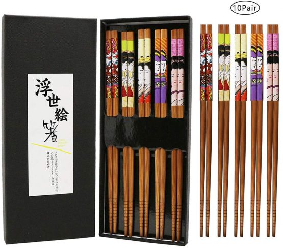 10 Pairs Natural Wood Chopsticks, Chopsticks Reusable Set Japanese Chopsticks Set Chinese Chopsticks Gift Set Ramen Chopsticks Washable Chinese Tableware Set with Box for Sushi Rice Noodles