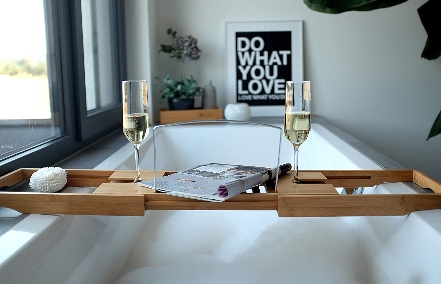 Zeller 13606 Bamboo/Metal Chromed Bathtub Tray, Wood, 70-105 x 22 x 4 cm, 28 x 28 x 13 cm - Image 3
