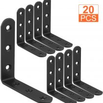 STARVAST Black Shelf Bracket, 20 Pcs Wall Shelf Bracket L Shape Right Angle Corner Bracket 80mm x 80mm x 3mm Metal Wall Support Corner Brace