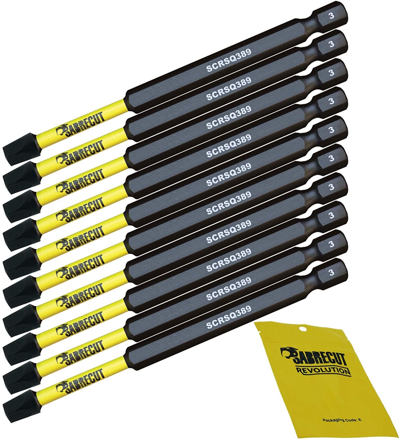 10 x SabreCut SCRSQ389_10 89mm SQ3 Square Magnetic Impact Screwdriver Driver Bits Set Single Ended Heavy Duty