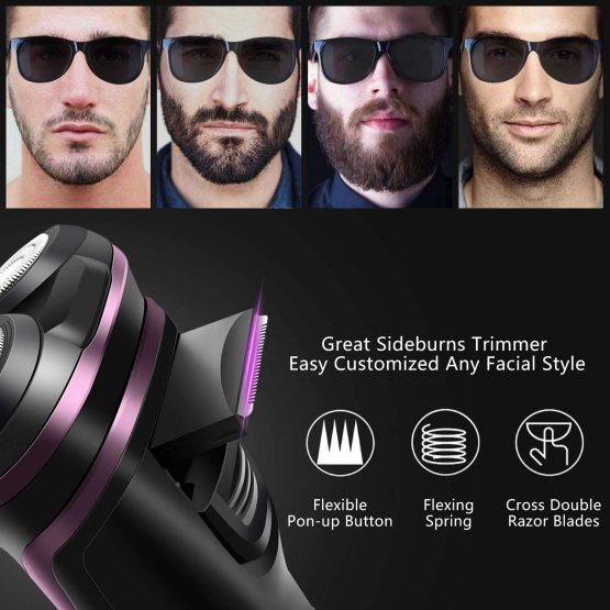 VERY ETERNITY USB Rechargeable Electric Shaver for Men, IPX7 Waterproof Electric Razor, Wet and Dry Rotary Shaver, Mens Shaver with Pop-up Trimmer, Great Cordless Shaver for Sensitive Skin - Image 4