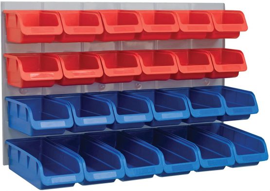 Faithfull FAIPAN24 24 Plastic Storage Bins with Metal Wall Panel ...