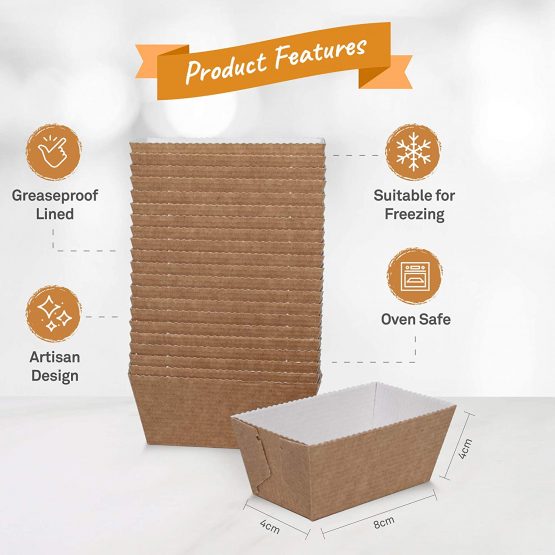 Mini Loaf Cake Cases for Disposable Baking Moulds for Cakes, Bread and Muffins in Paper Brown Moulds (50 Pack) - Image 2