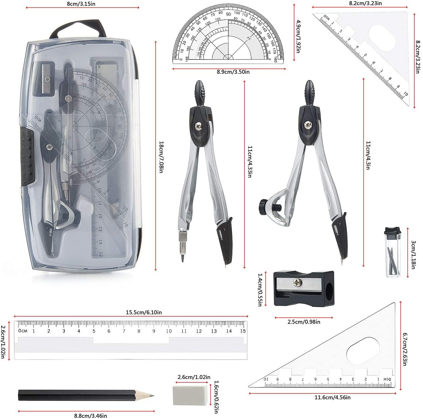 Intvn Geometry Set Compass Set For Geometry Math Set 10 Pieces