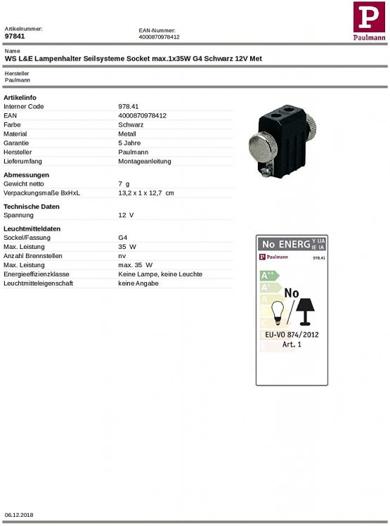 Paulmann 97841 lamp Bracket Extension G4 Black Accessory Halogen Cable Systems 12V, Metal, 35 W - Image 3