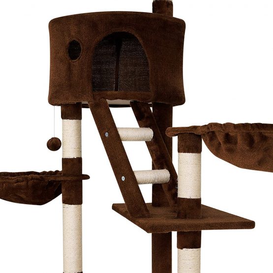 dibea Cat Tree Activity Centre High Ceiling Scratching Post, 240 to 260 cm, Brown - Image 3