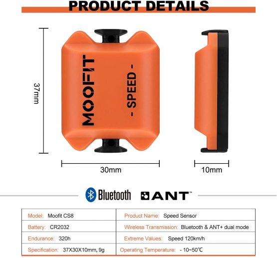 moofit Speed Sensor Bike ANT+ Sensor Speed Waterproof Wireless Cycle Speed Sensor Bluetooth for Wahoo, Zwift, Rouvy, Elite HRV, Peloton Openrider for iOS, Android - Image 2