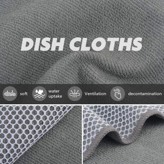 VIVOTE 8 Pack Microfibre Dish Cloths with Poly Mesh Scour Side for Washing Dishes Kitchen Home Bathroom Cleaning 30 cm X 30 cm (Black) - Image 3