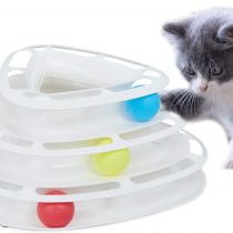 Relaxdays Cat Roller Toy, Interactive Kitten Teaser with 3 Balls, 3-Level Tower Track, Entertainment & Exercise, White, 10027929_49