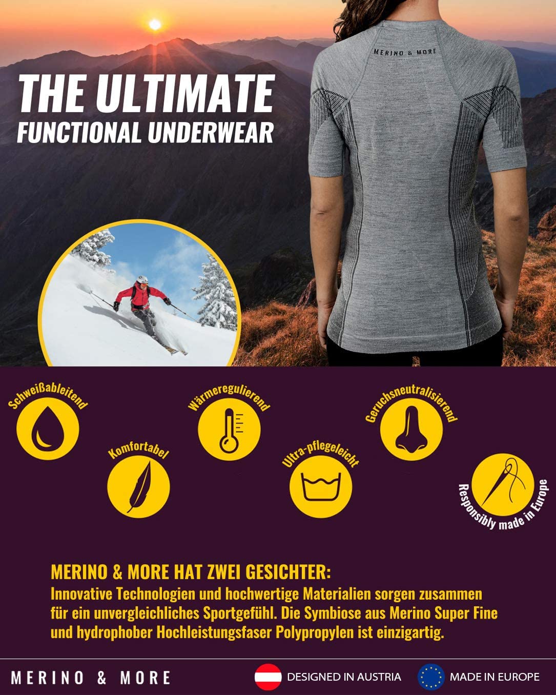 Merino & More Women's Functional Base Layer Wool 3/4 Length - S, Light-grey - Image 3