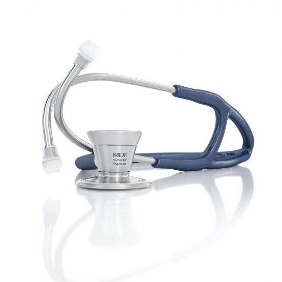 MDF ProCardial Cardiology Stethoscope, Adult, Dual Head, Free-Parts-for-Life, MDF797 (Navy Blue/Silver, Titanium)