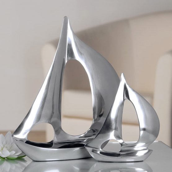 Design Sculpture Figure - sailing boat - polished aluminium, H. 35 cm