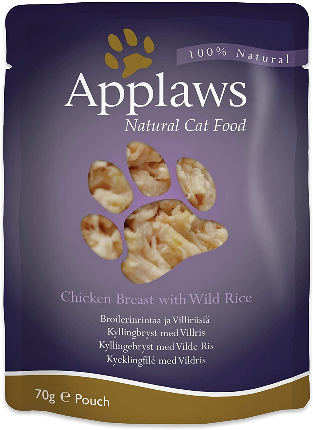 Applaws 100% Natural Wet Cat Food Pouch, Chicken with Wild Rice in Broth 70 g Pouches (Pack of 12), May Vary, 70 g (Pack of 12)