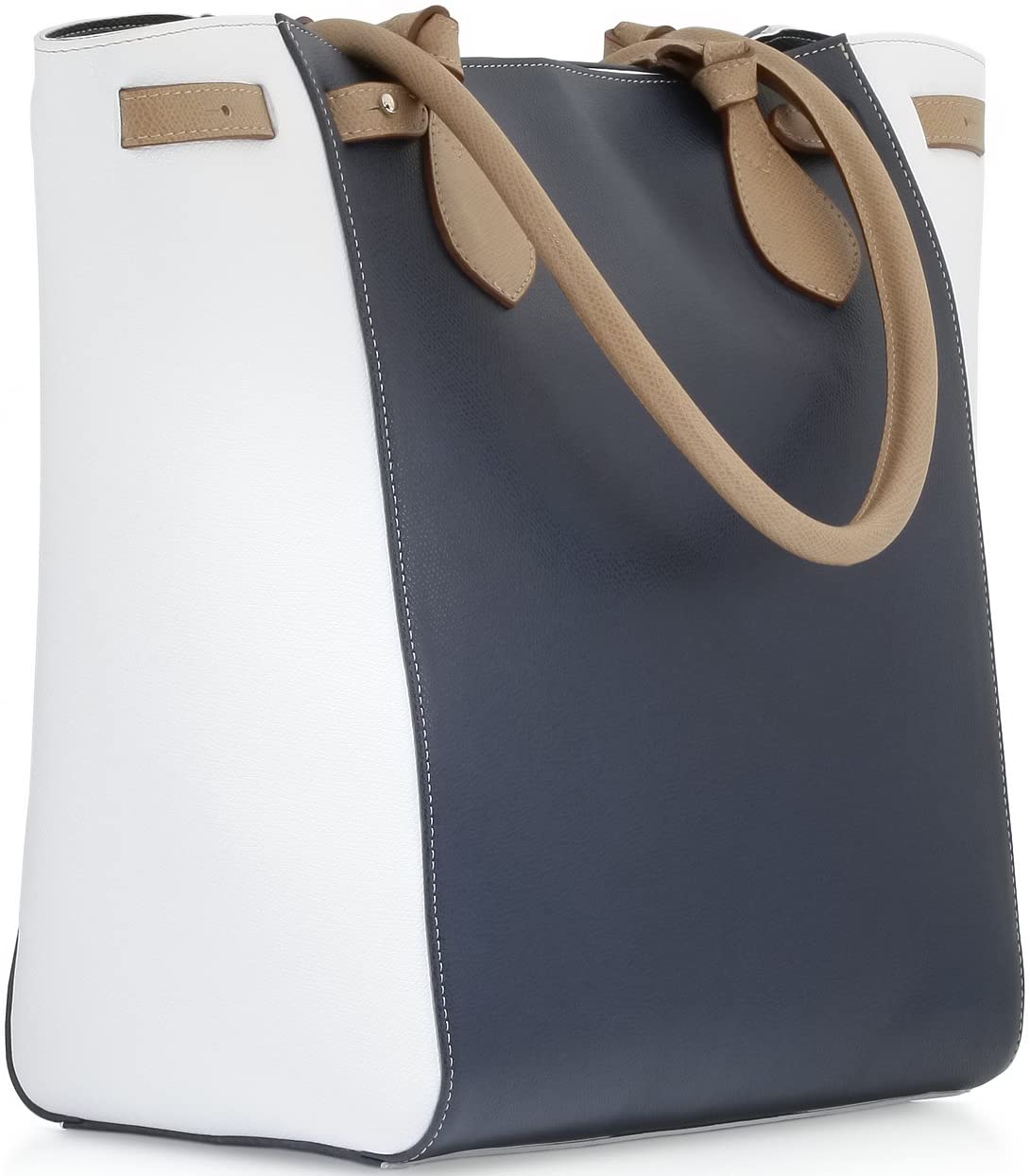 StilGut® Marina, Genuine Italian Leather Handbag with integrated Power Bank and Magic Twin cable, dark blue/white - Image 2