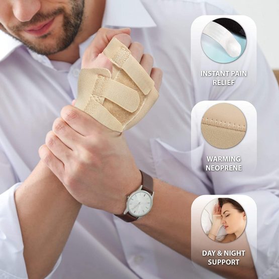 Actesso Beige Neoprene Wrist Support Brace - Carpal Tunnel Splint - Provides Pain Relief from Carpel Tunnel Syndrome, Sprains and Tendonitis (Right Hand, L) - Image 4