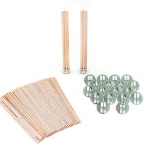ValesaVales DIY 20 Pack Set of 130 mm / 5.1 inch Cross Wooden Core Wax Wicks Complete with Metal Base Anchor Holders for Handmade Candle Making