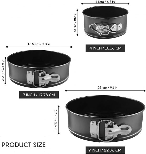 EKKONG Cake Tins Set, Cake Pan 3 Pieces 4"/7"/9" Non-Stick Leakproof Round Springform Cake Tin with Removable Bottom (3 pcs) - Image 2