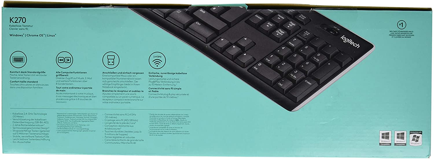 Logitech K270 Wireless Keyboard for Windows AZERTY French Layout - Black, 3.20 x 45.00 x 16.00 CM - Image 3