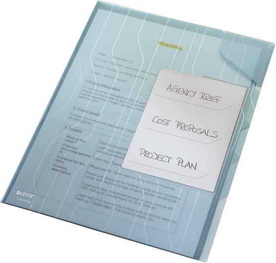 Leitz Combifile Tab Folder A4, Clear Blue Matt Finish, Top Left Open, 200 Micron Polypropylene, Pack of 3, 47290035 - Image 3