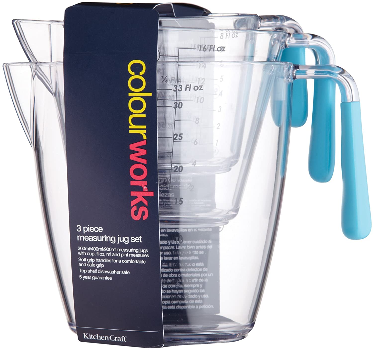 Colourworks CWMJUGSETBLU KitchenCraft 3 Piece Measuring Jug Set - Blue, 18.0 x 10.4 x 16.0 cm - Image 2