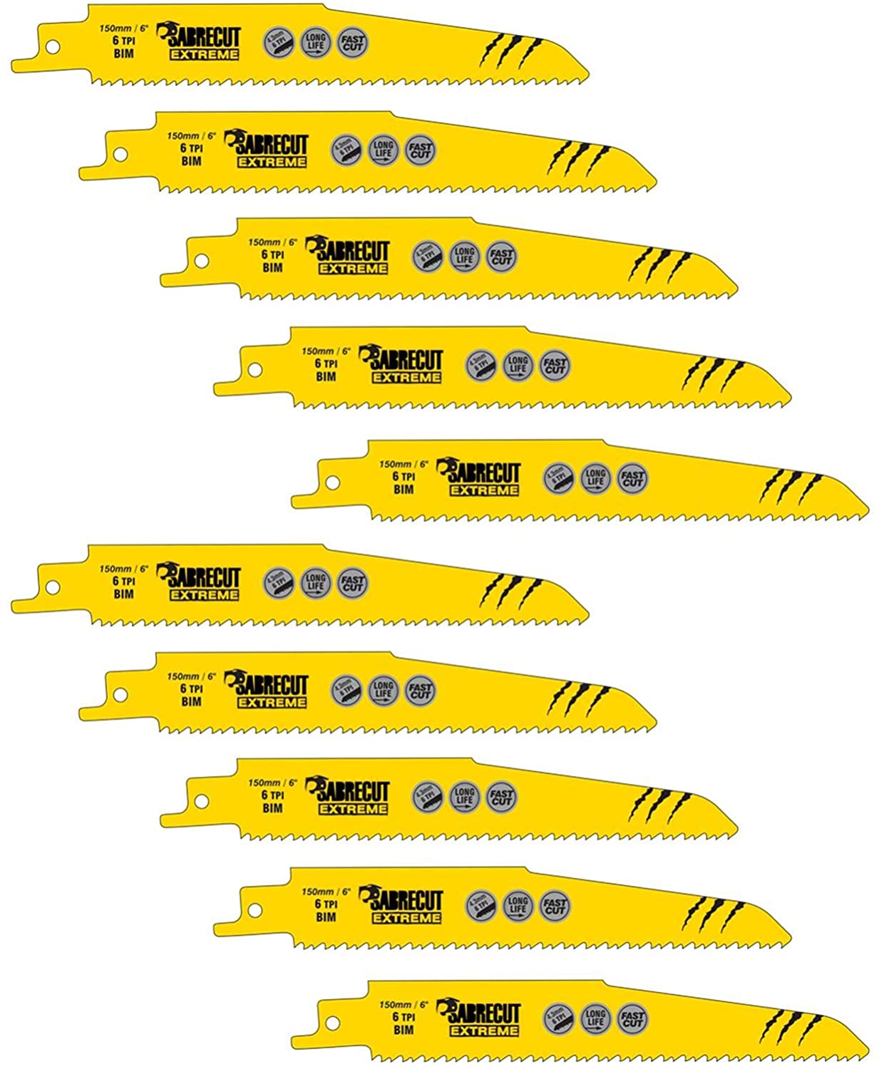 10 x SabreCut SCRS610DF_10 150mm 6 TPI S610DF Fast Wood and Metal Cutting Reciprocating Sabre Saw Blades, Silver