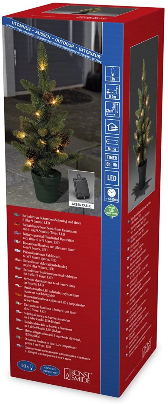 Konstsmide Outdoor Battery Operated Decoration Christmas Tree with 6 or 9 Hours Timer, 10 LEDs of 45 cm Tall - Warm White 3780-100
